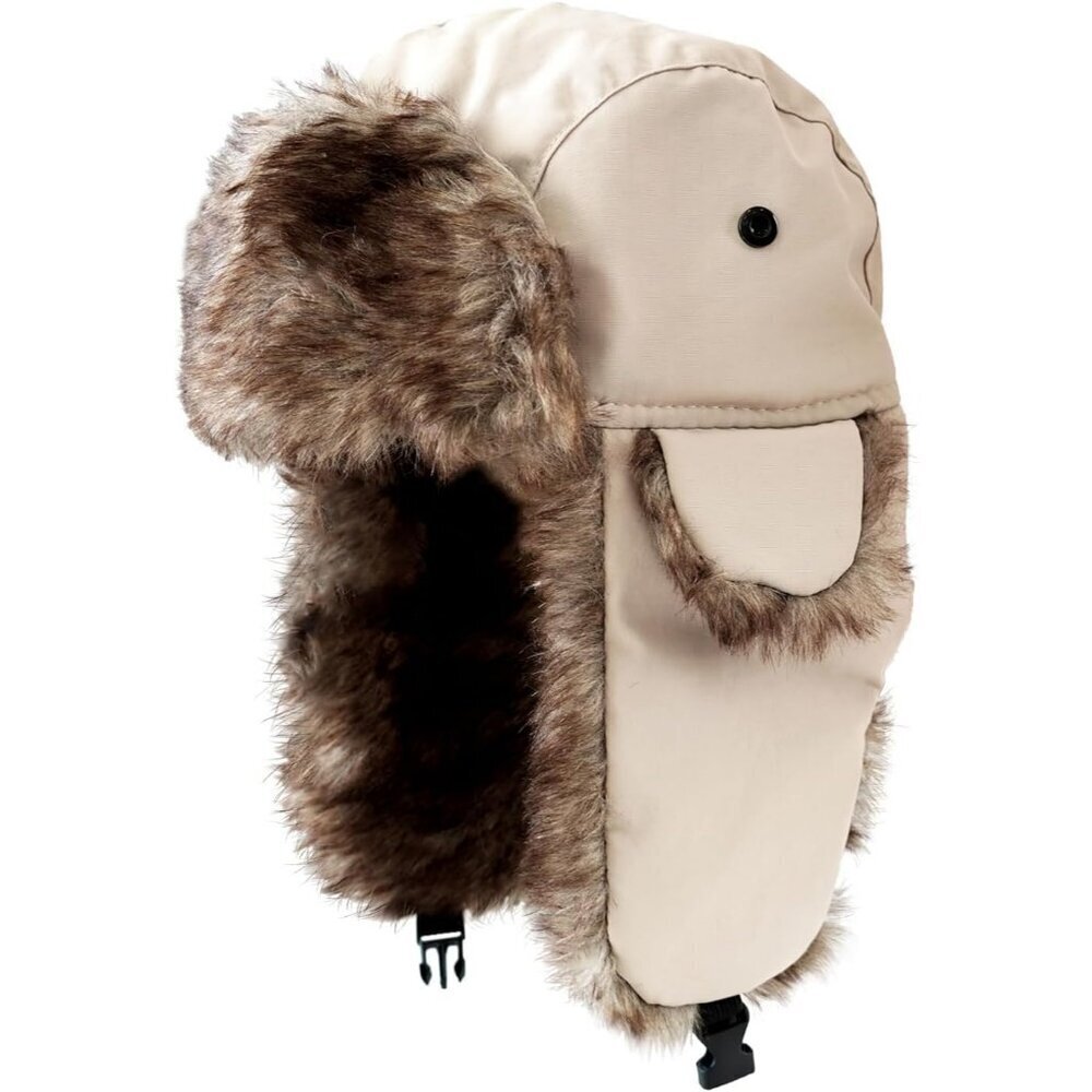Men Beige ONWAY Faux Fur Trapper Hat Cozy Winter Ear Flaps Hat